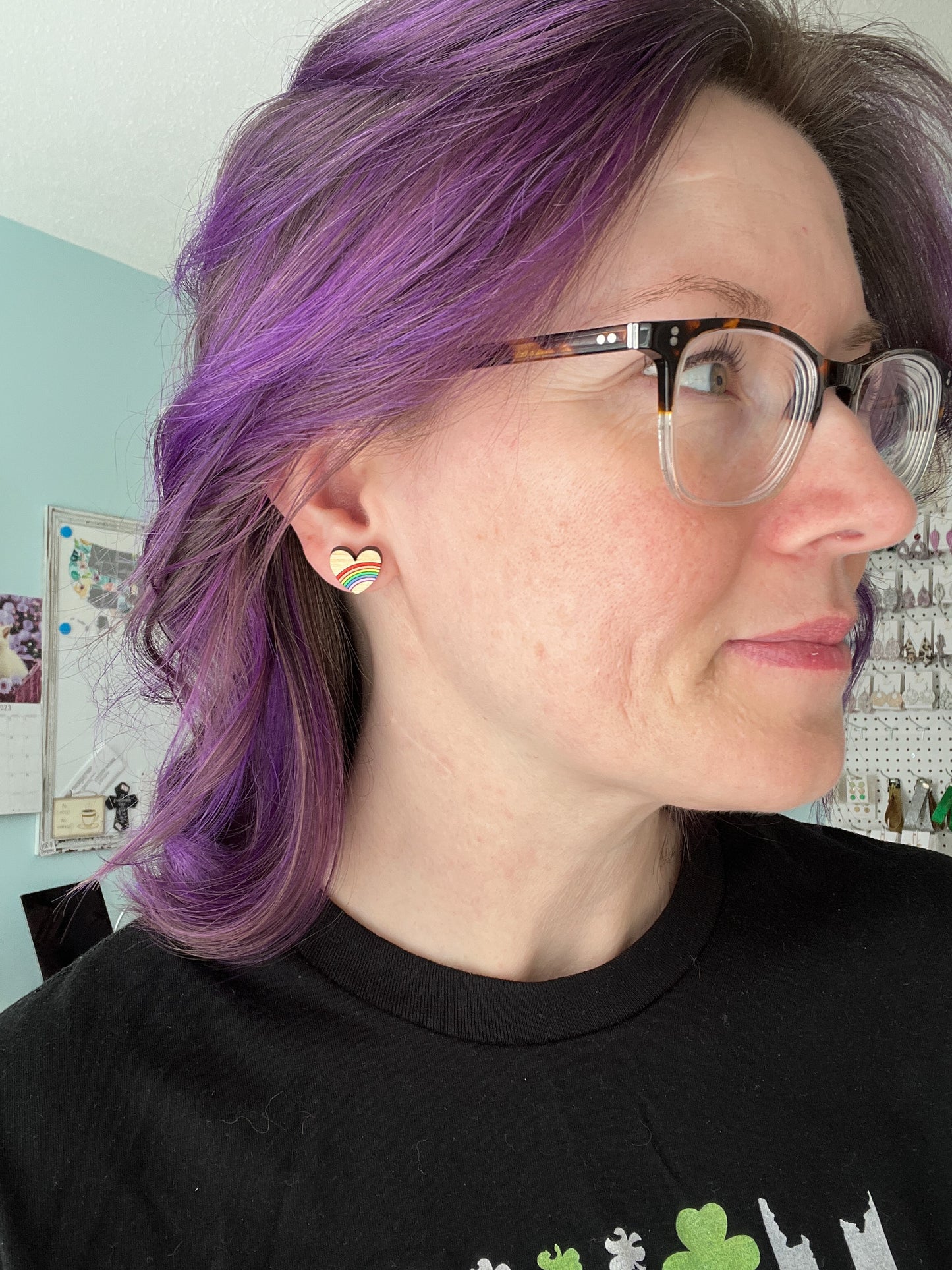 Hand Painted Rainbow Heart Wood Dangles or Studs - LAST CHANCE - DESIGN BEING DISCONTINUED