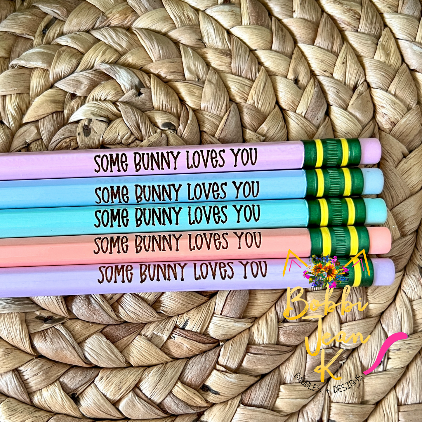 Some Bunny Loves You Engraved Ticonderoga Pastel Pencil Set