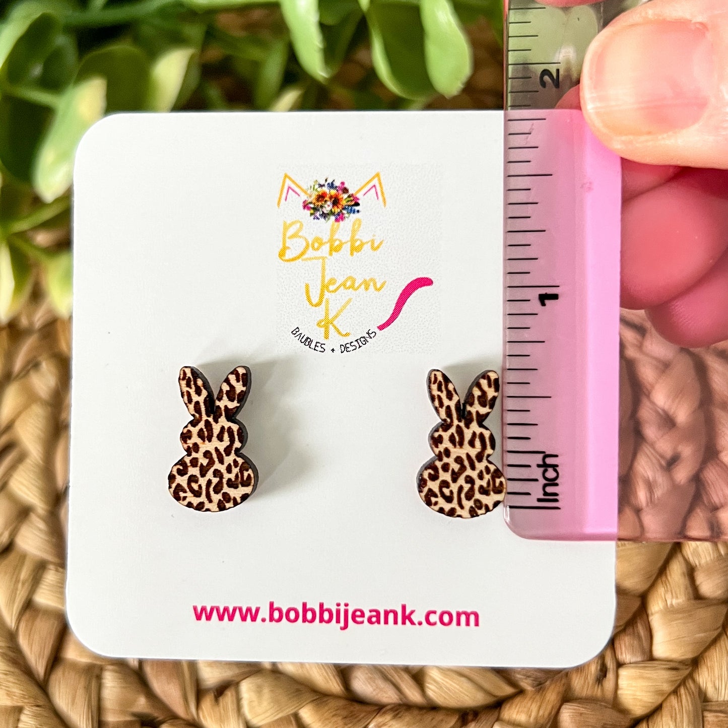 Leopard Engraved Wood Bunny Studs - LAST CHANCE - DESIGN BEING DISCONTINUED