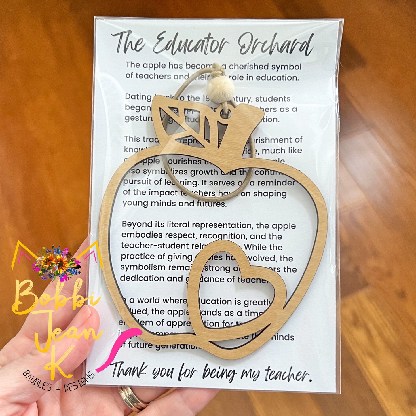 Apple "The Educator Orchard" Wood Story Ornament & Car Charm