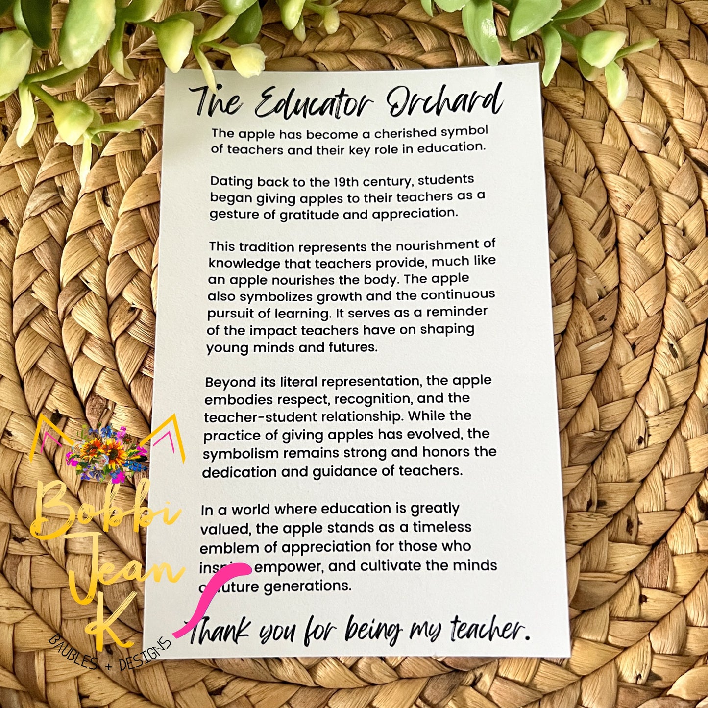 Apple "The Educator Orchard" Wood Story Ornament & Car Charm