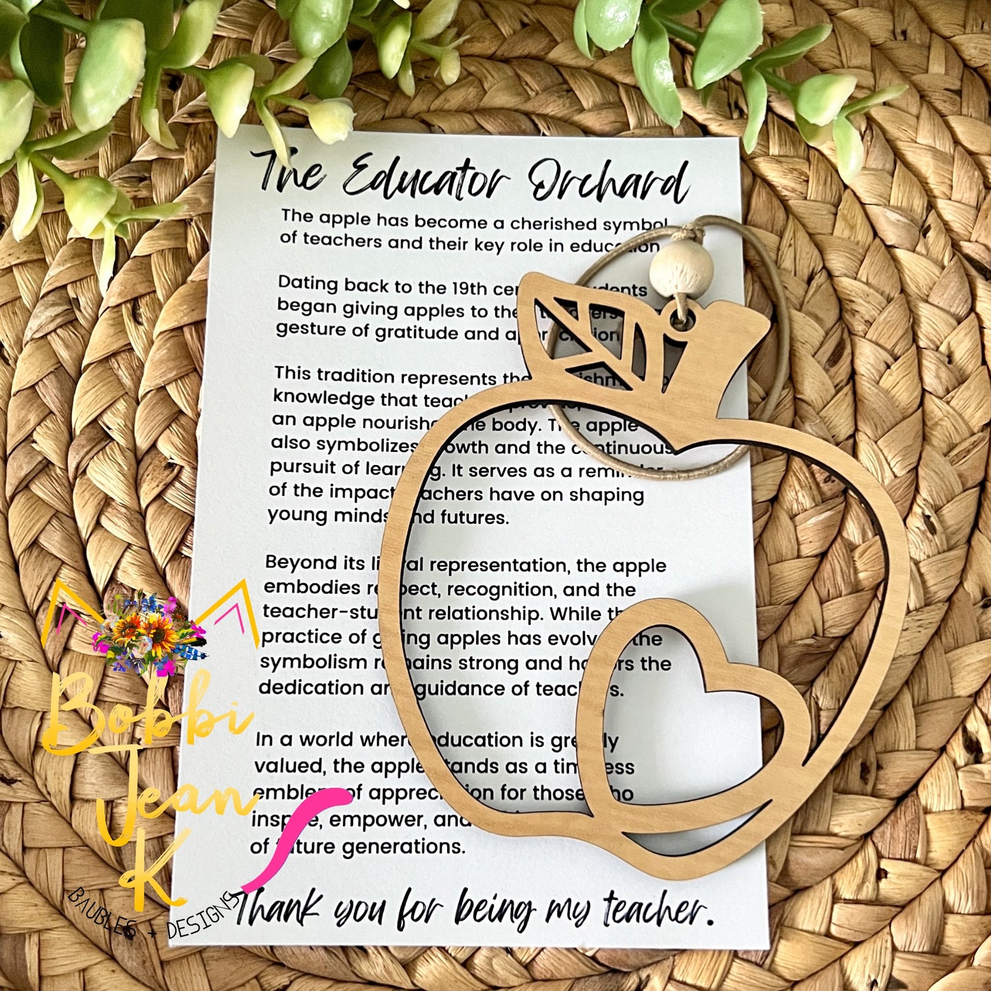 Apple "The Educator Orchard" Wood Story Ornament & Car Charm