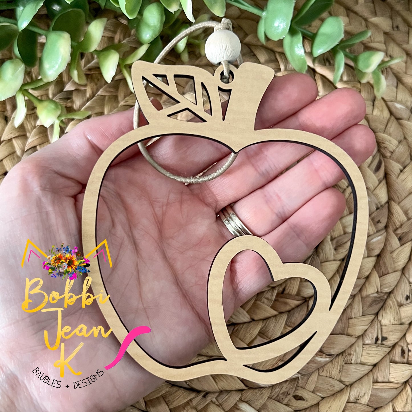 Apple "The Educator Orchard" Wood Story Ornament & Car Charm