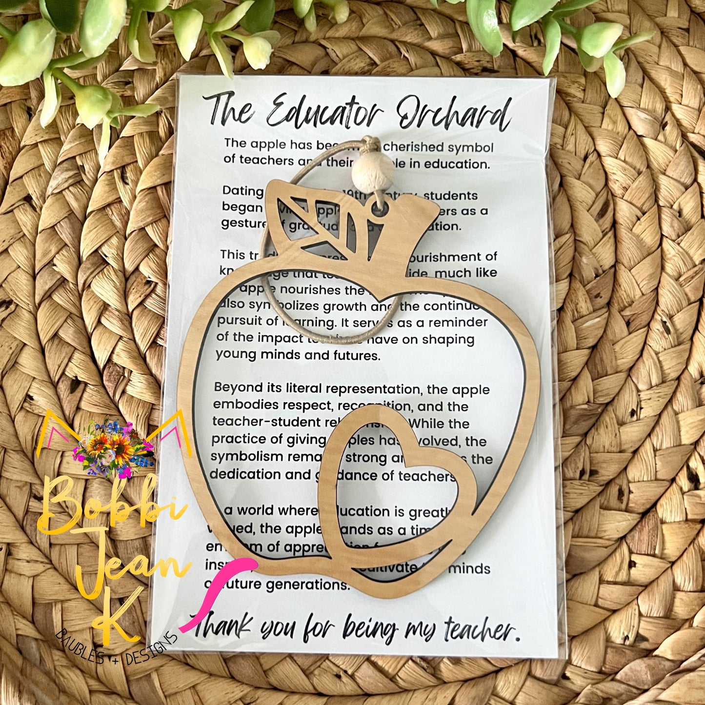 Apple "The Educator Orchard" Wood Story Ornament & Car Charm