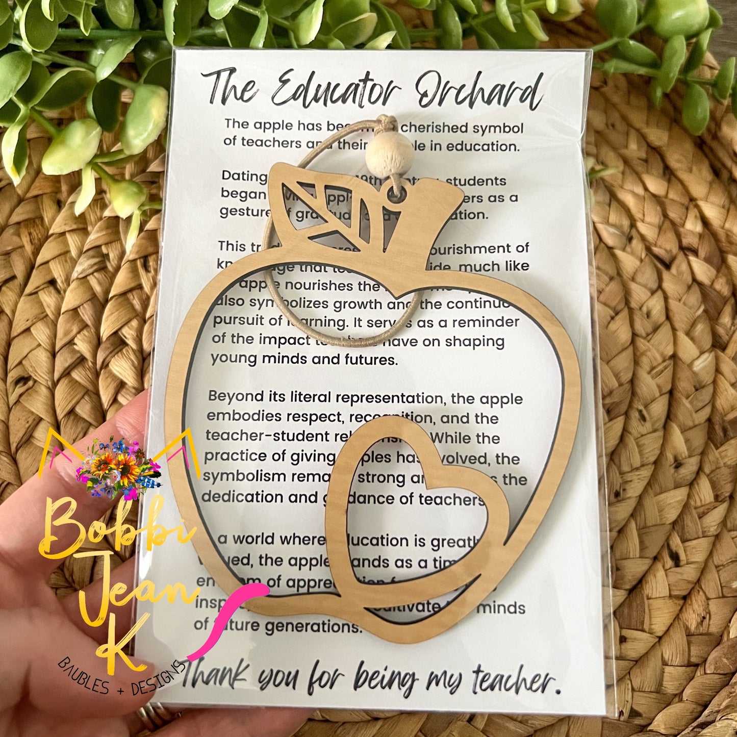 Apple "The Educator Orchard" Wood Story Ornament & Car Charm