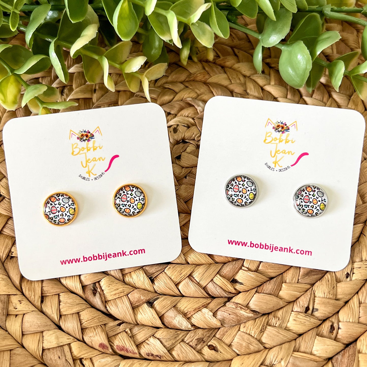 SALE: Colorful Eggs Glass Studs 12mm: Choose Silver or Gold Settings - LAST CHANCE