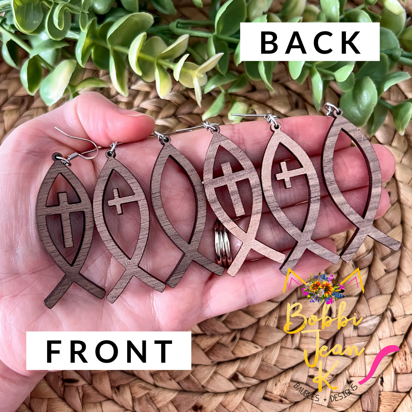 Ichthys ("Jesus Fish") Walnut Wood Earrings: Choose From 3 Styles