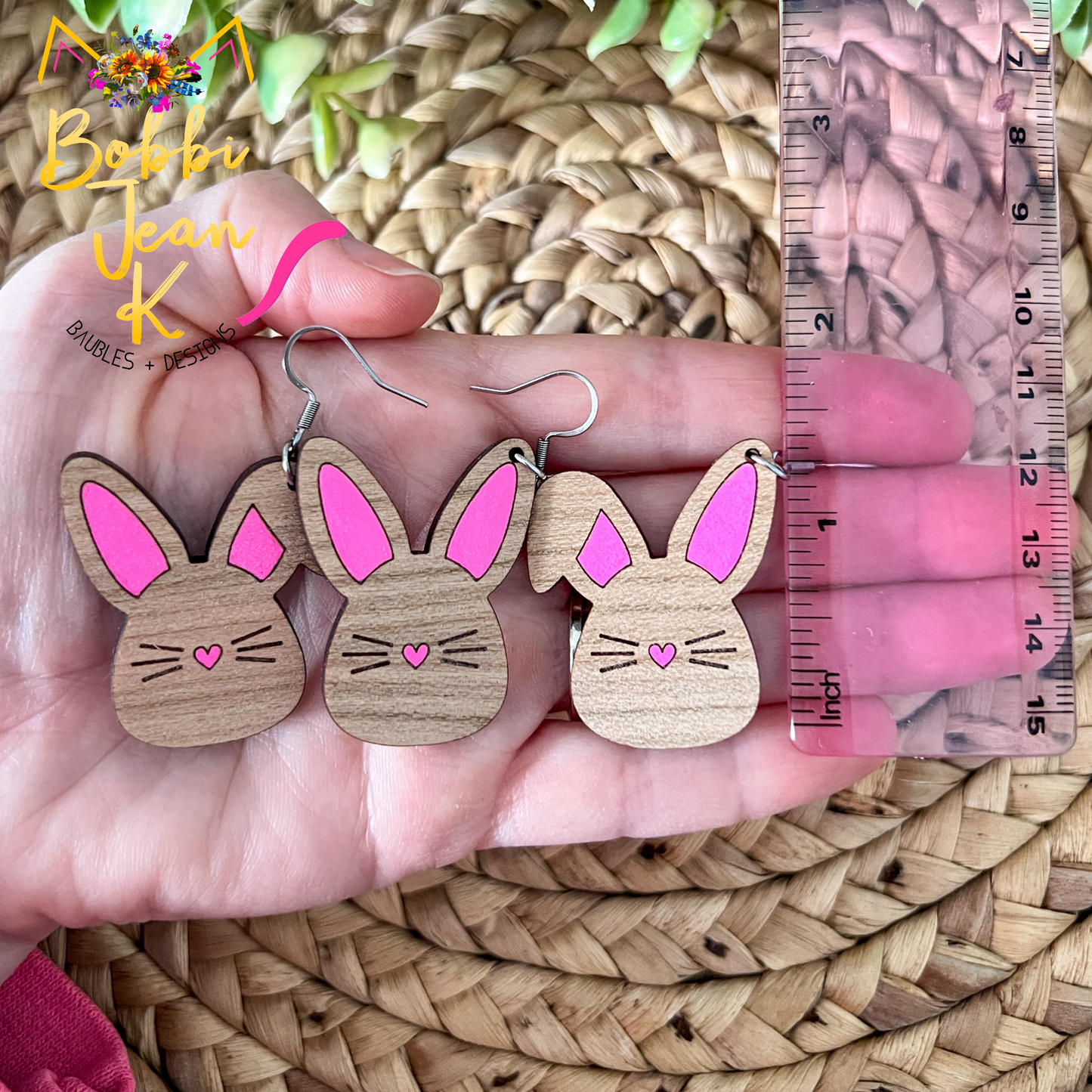 Hand Painted Bunny Wood Earrings: Choose From 3 Styles