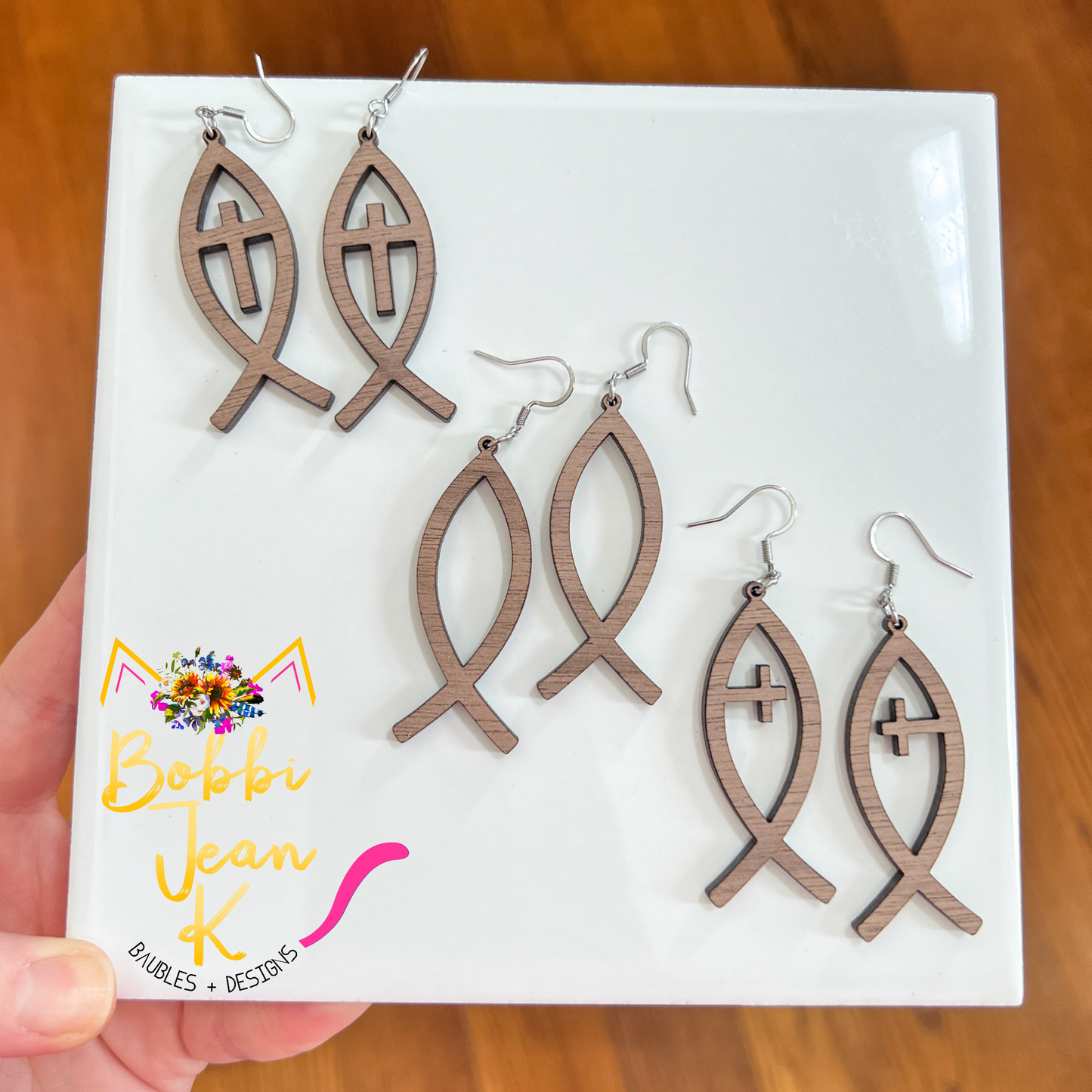 Ichthys ("Jesus Fish") Walnut Wood Earrings: Choose From 3 Styles