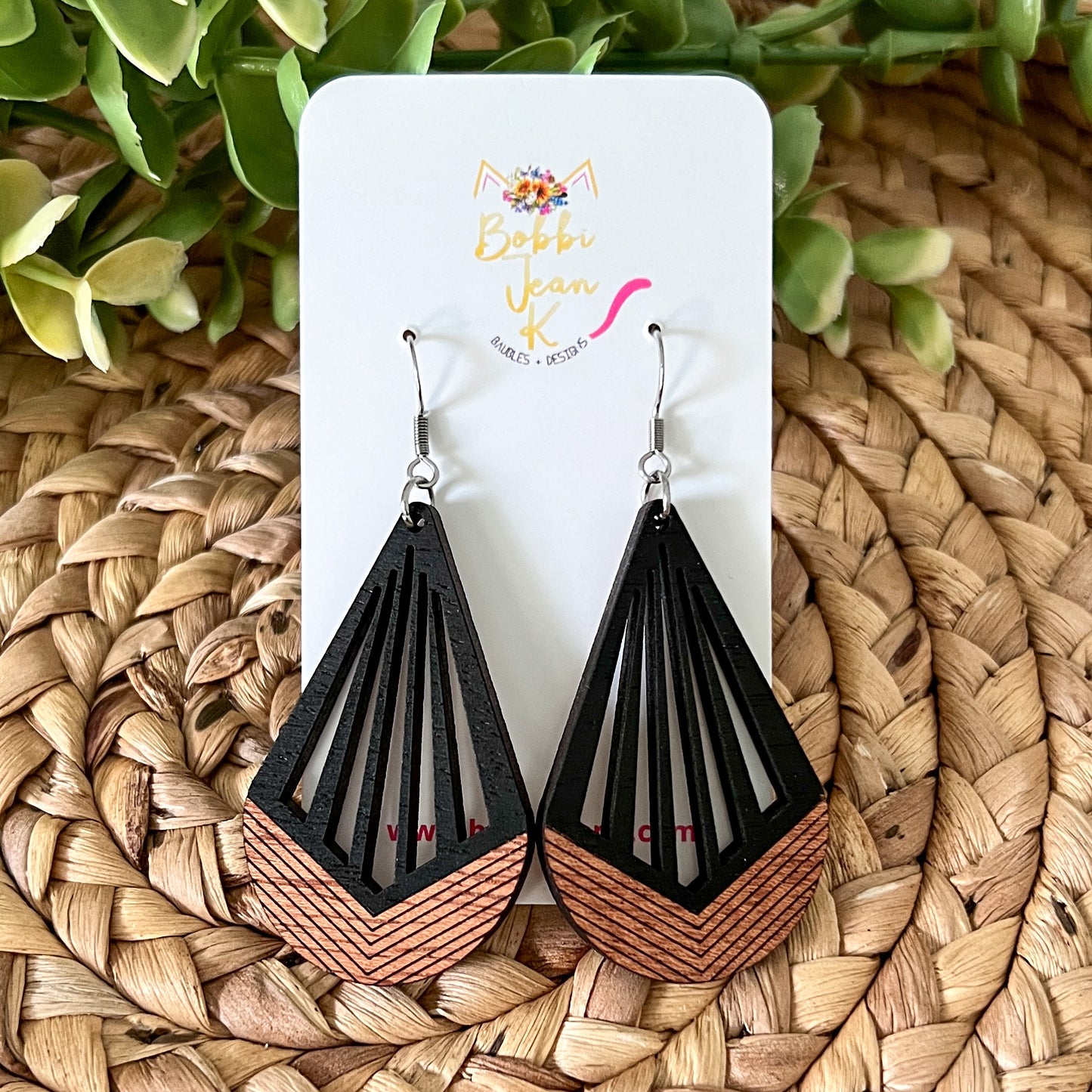 Sapele Wood Basic Teardrops: Choose Black or White