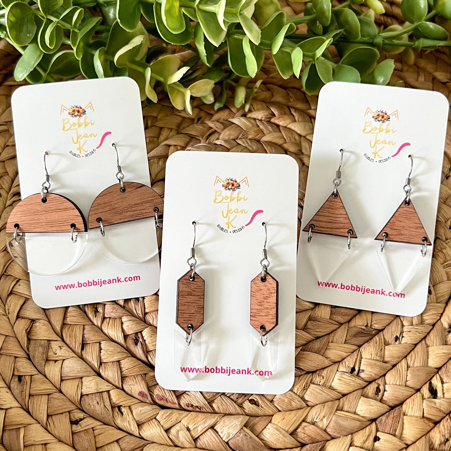 Wood & Acrylic Split Dangle Earrings: Choose From 3 Styles