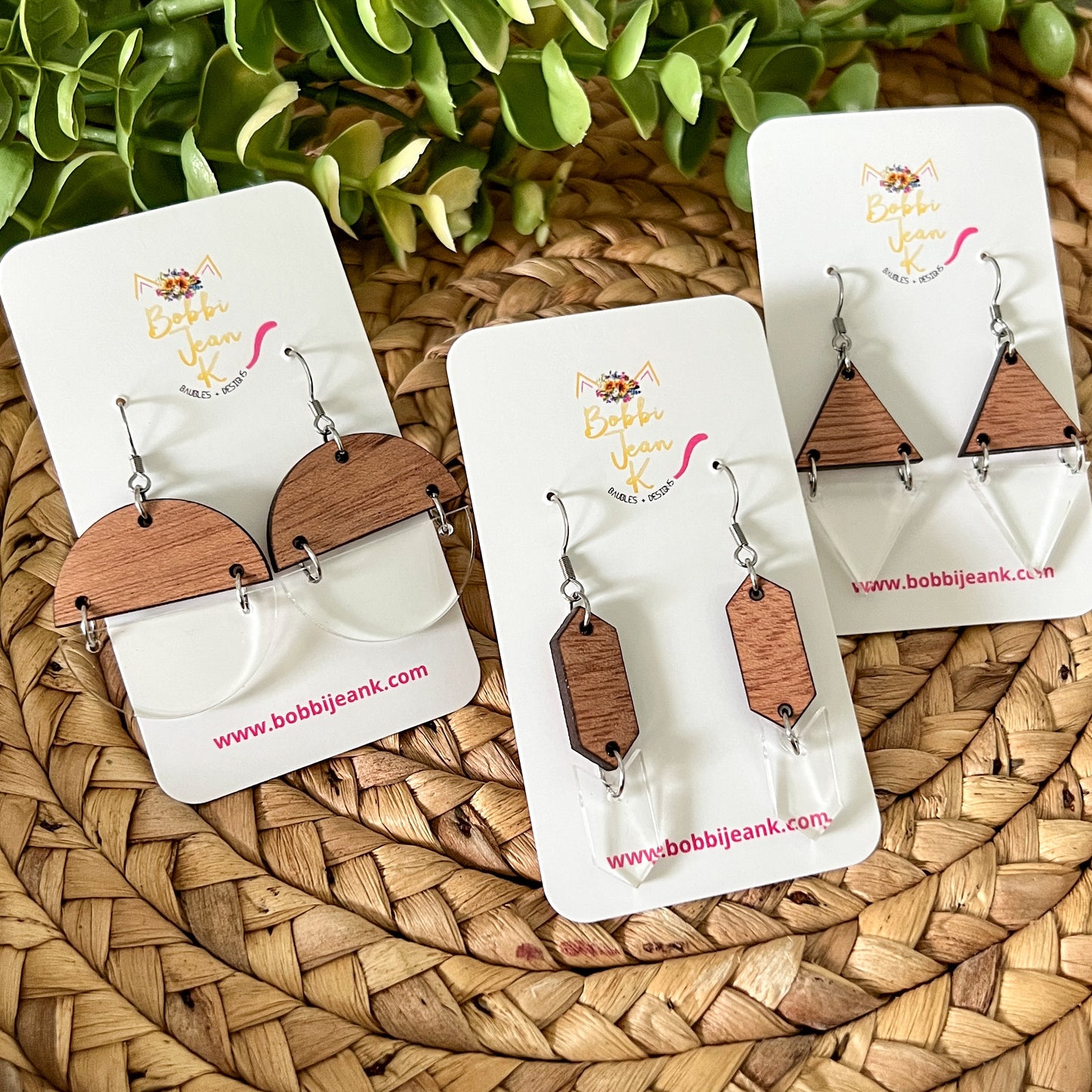 Wood & Acrylic Split Dangle Earrings: Choose From 3 Styles