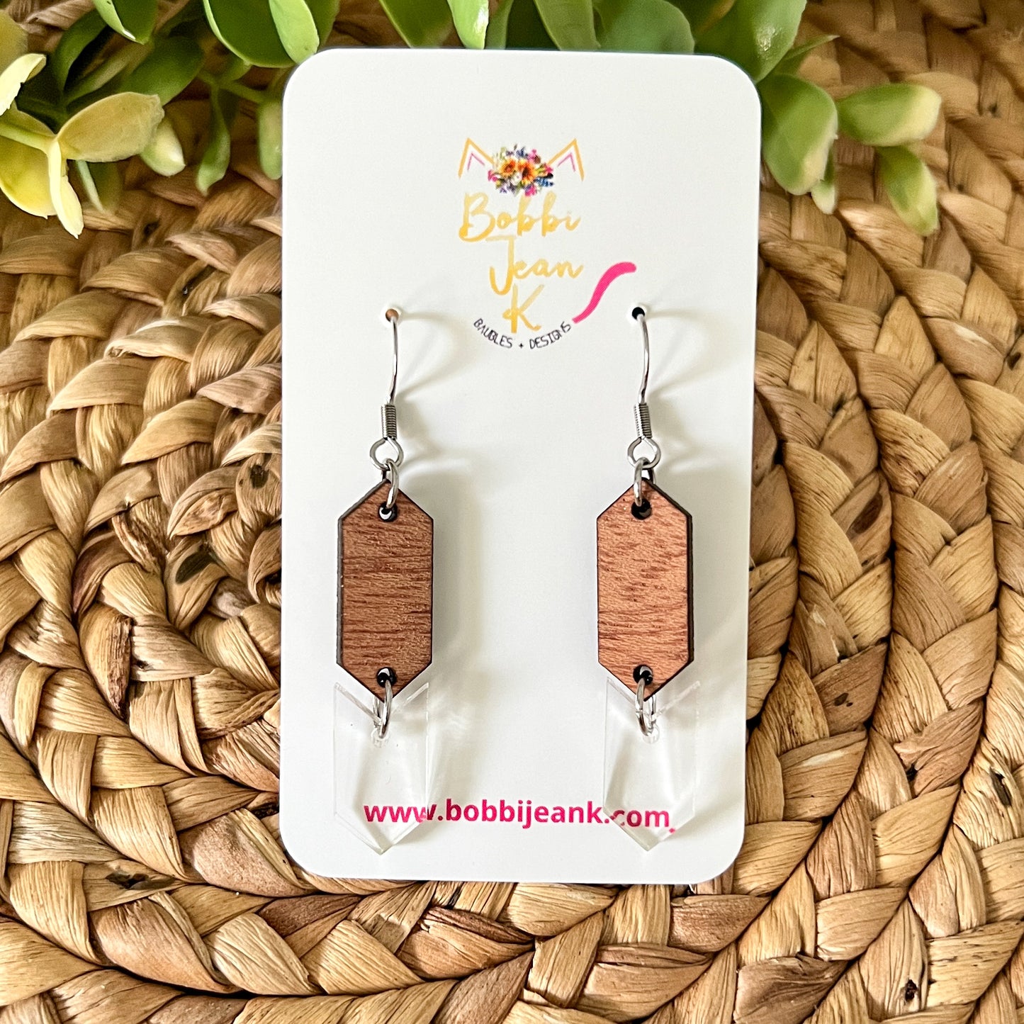 Wood & Acrylic Split Dangle Earrings: Choose From 3 Styles