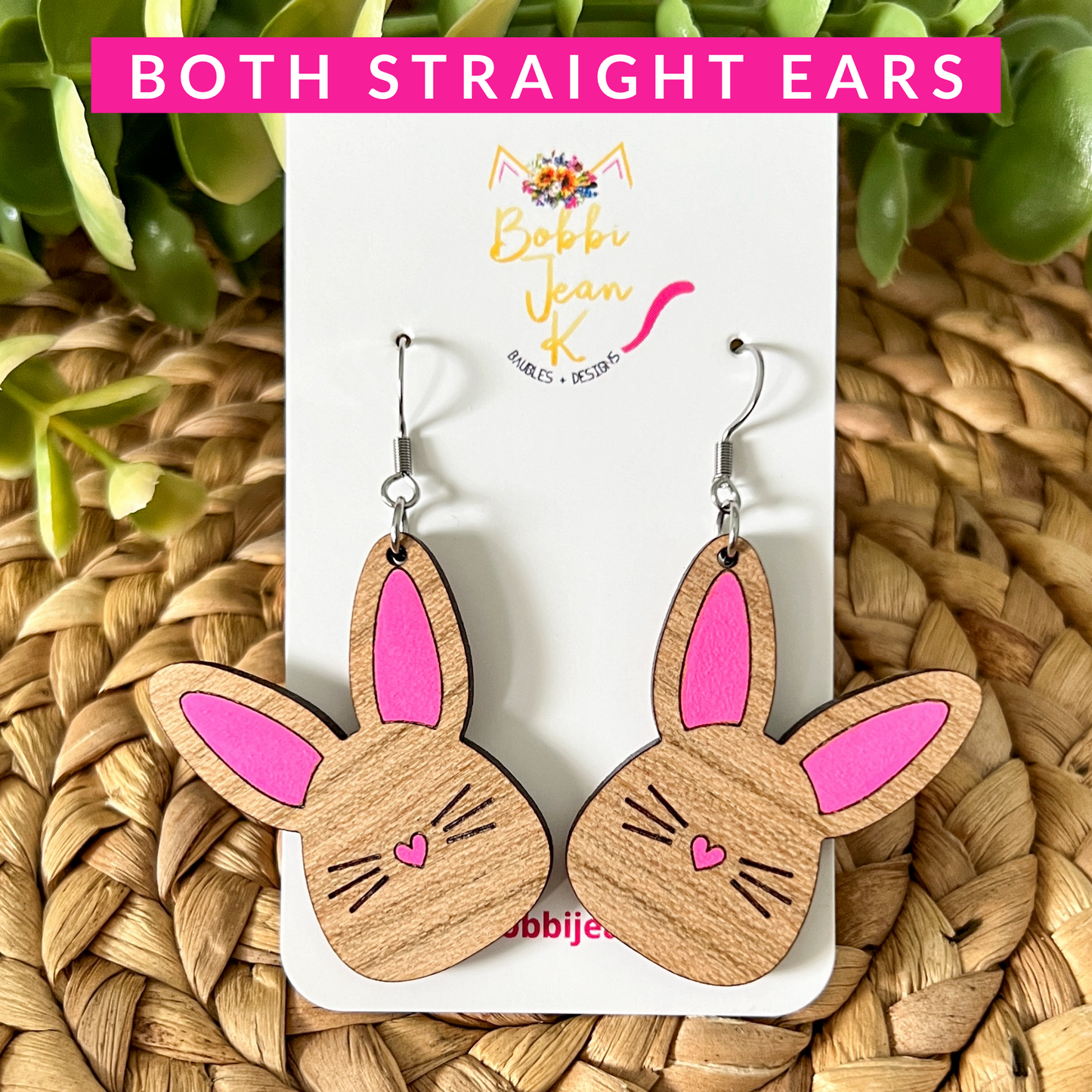 Hand Painted Bunny Wood Earrings: Choose From 3 Styles