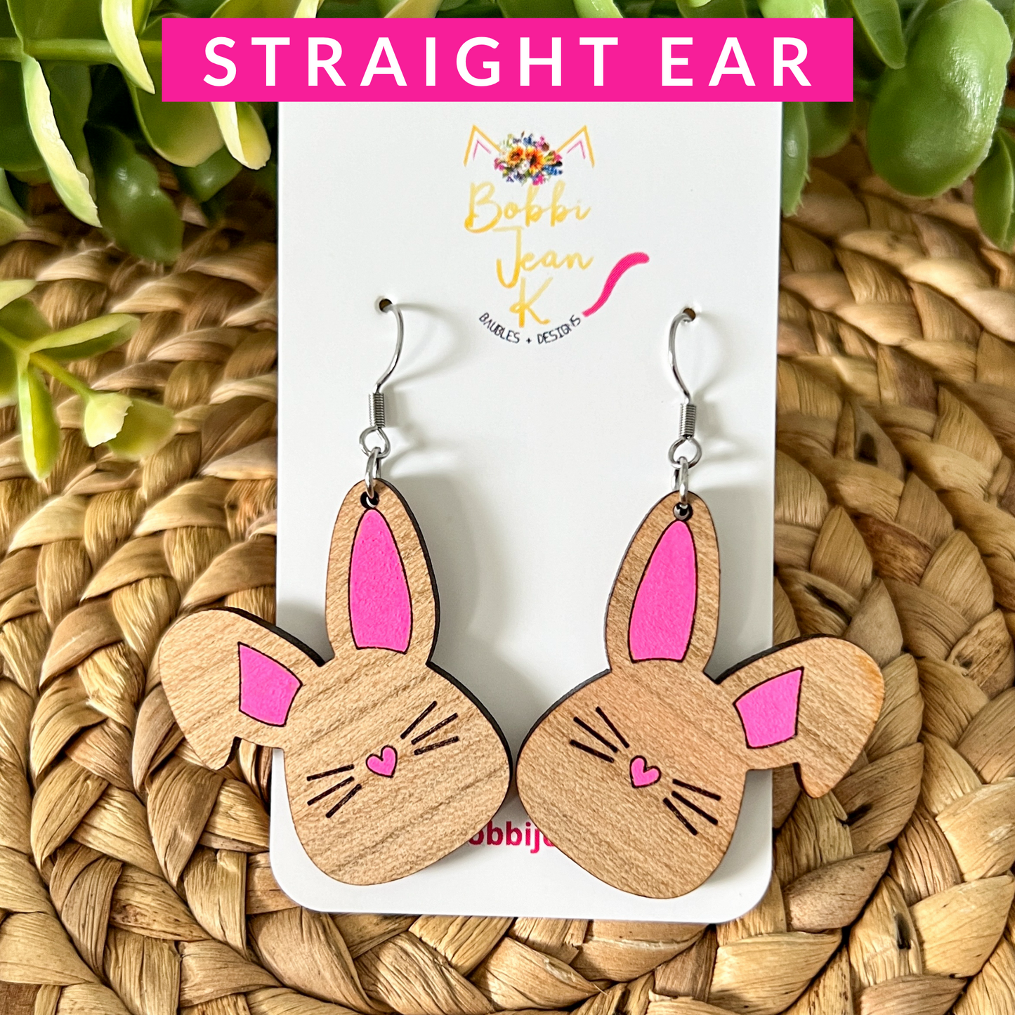 Hand Painted Bunny Wood Earrings: Choose From 3 Styles