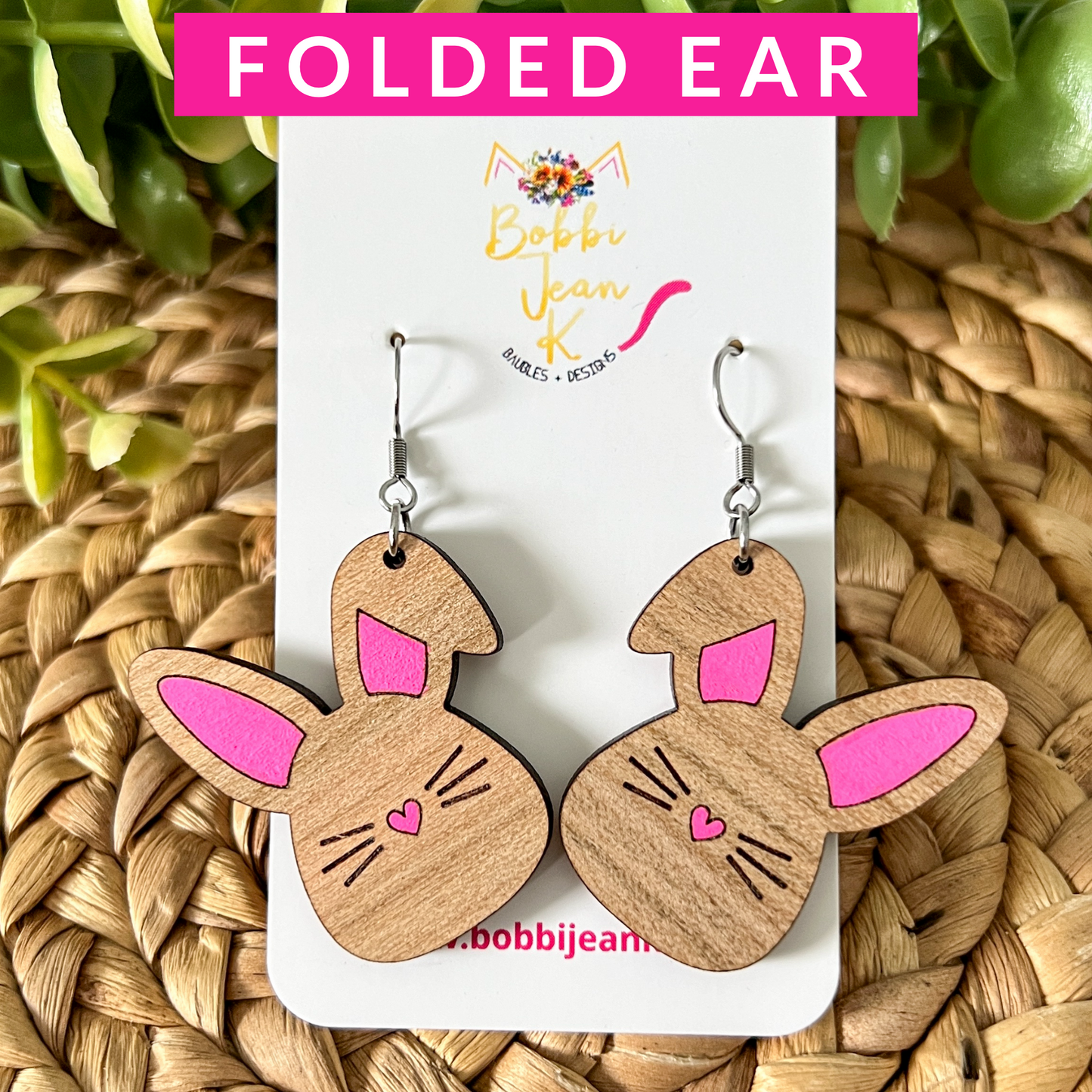 Hand Painted Bunny Wood Earrings: Choose From 3 Styles