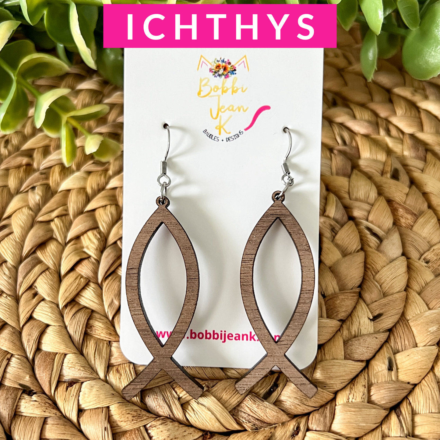 Ichthys ("Jesus Fish") Walnut Wood Earrings: Choose From 3 Styles