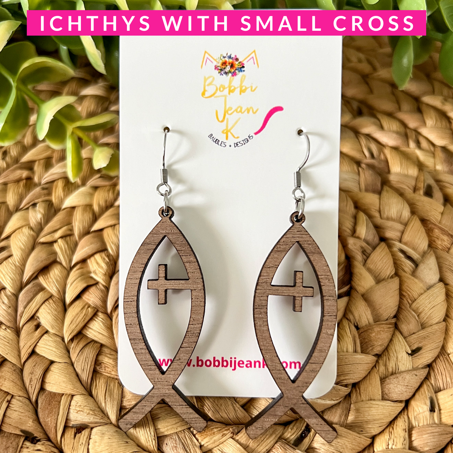 Ichthys ("Jesus Fish") Walnut Wood Earrings: Choose From 3 Styles