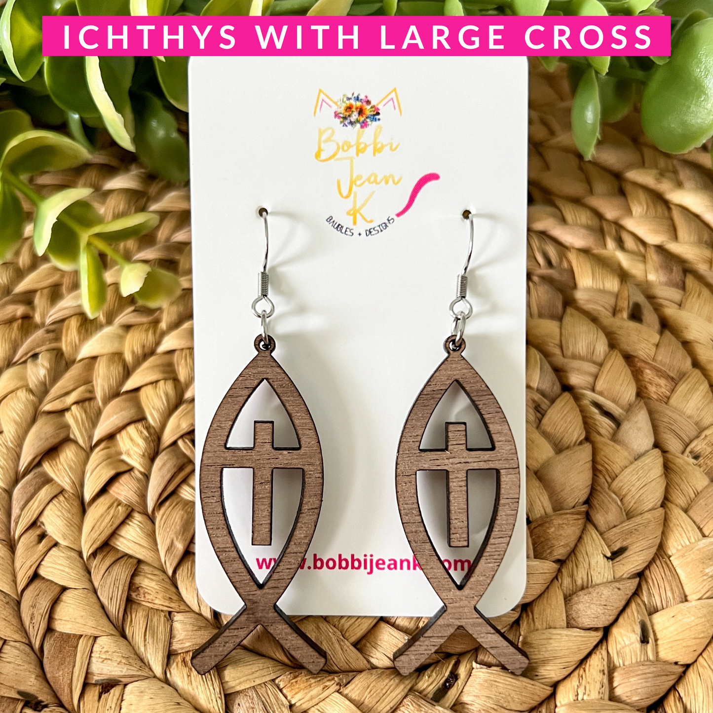 Ichthys ("Jesus Fish") Walnut Wood Earrings: Choose From 3 Styles