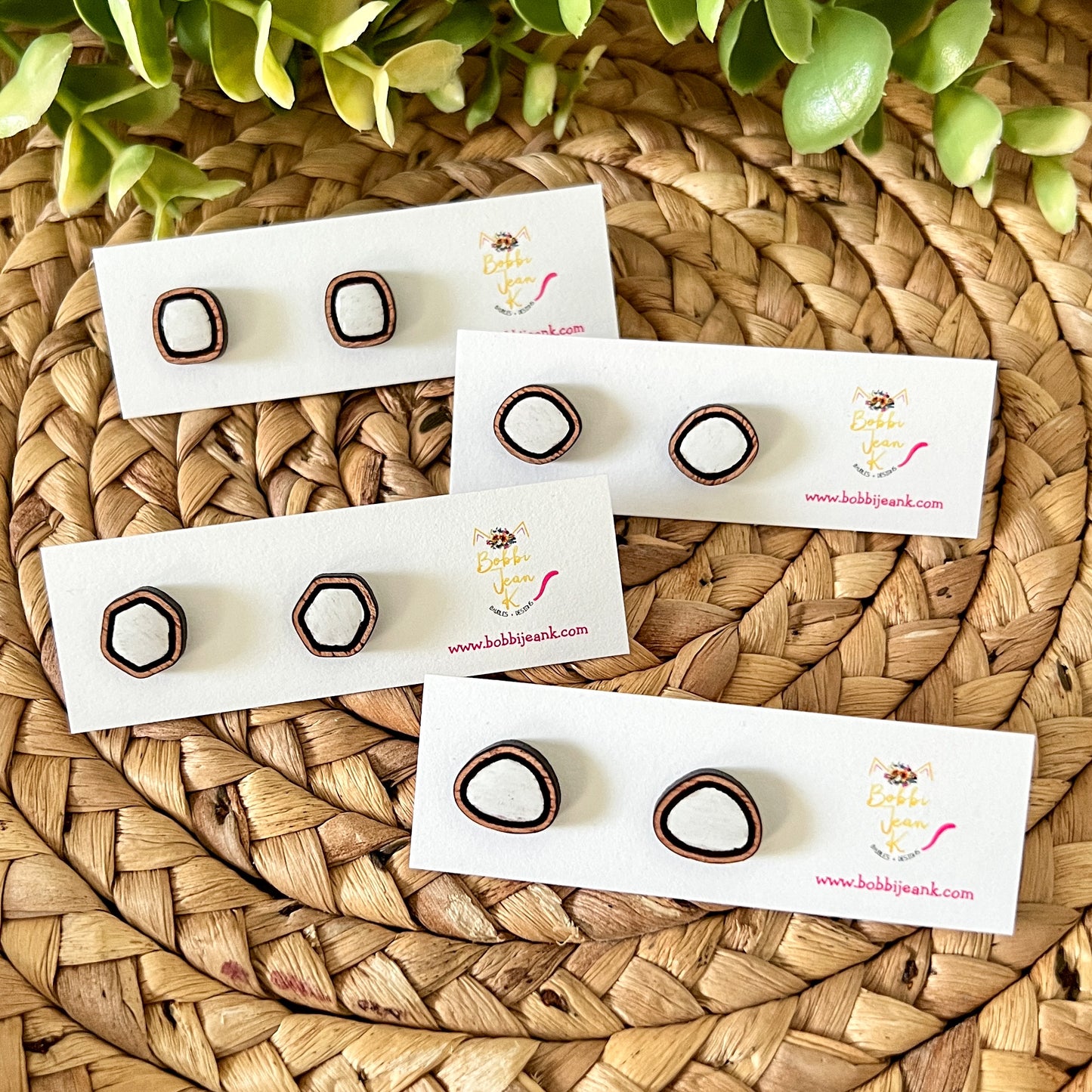 White Hand Painted & Resined Wood Studs: Choose from 4 Styles