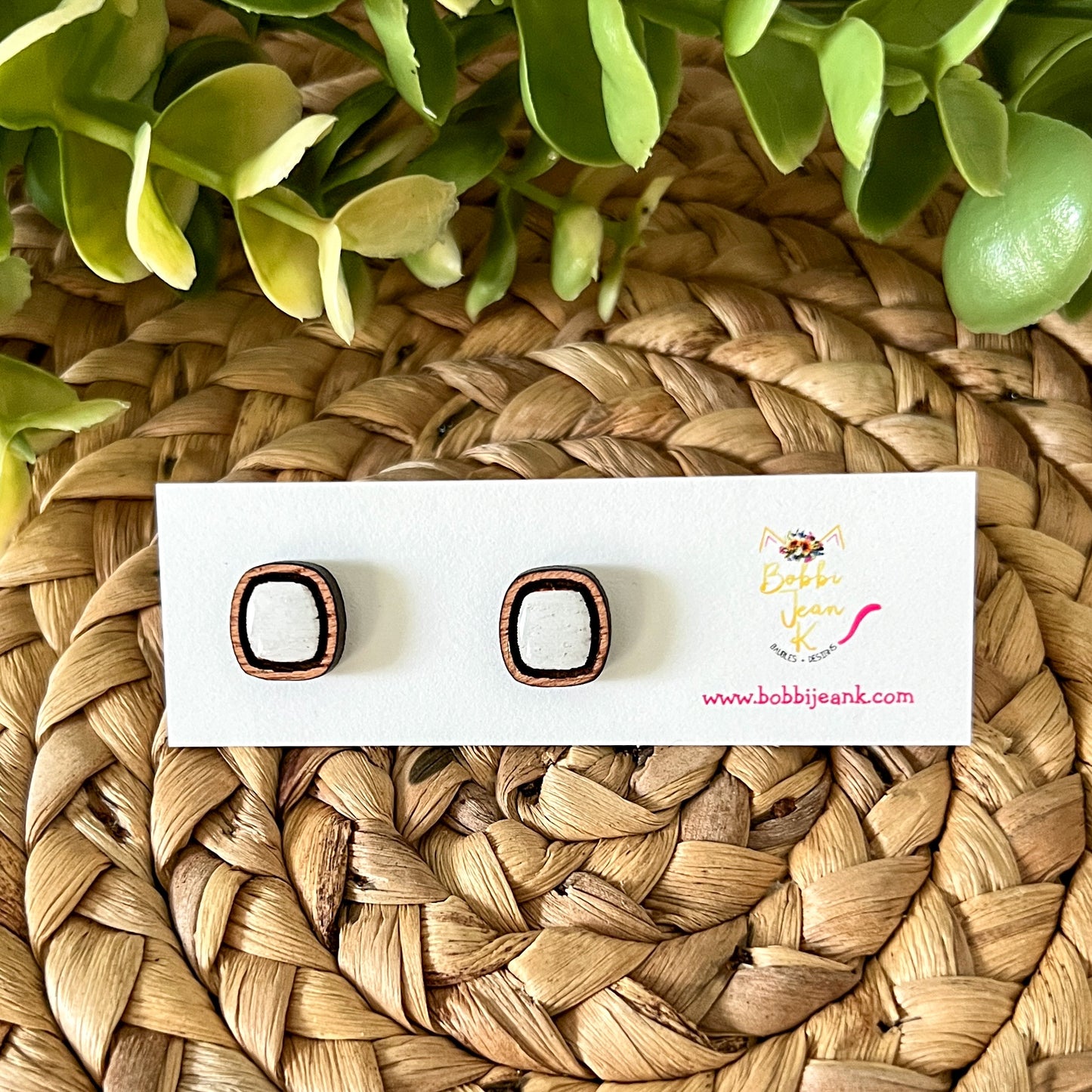 White Hand Painted & Resined Wood Studs: Choose from 4 Styles