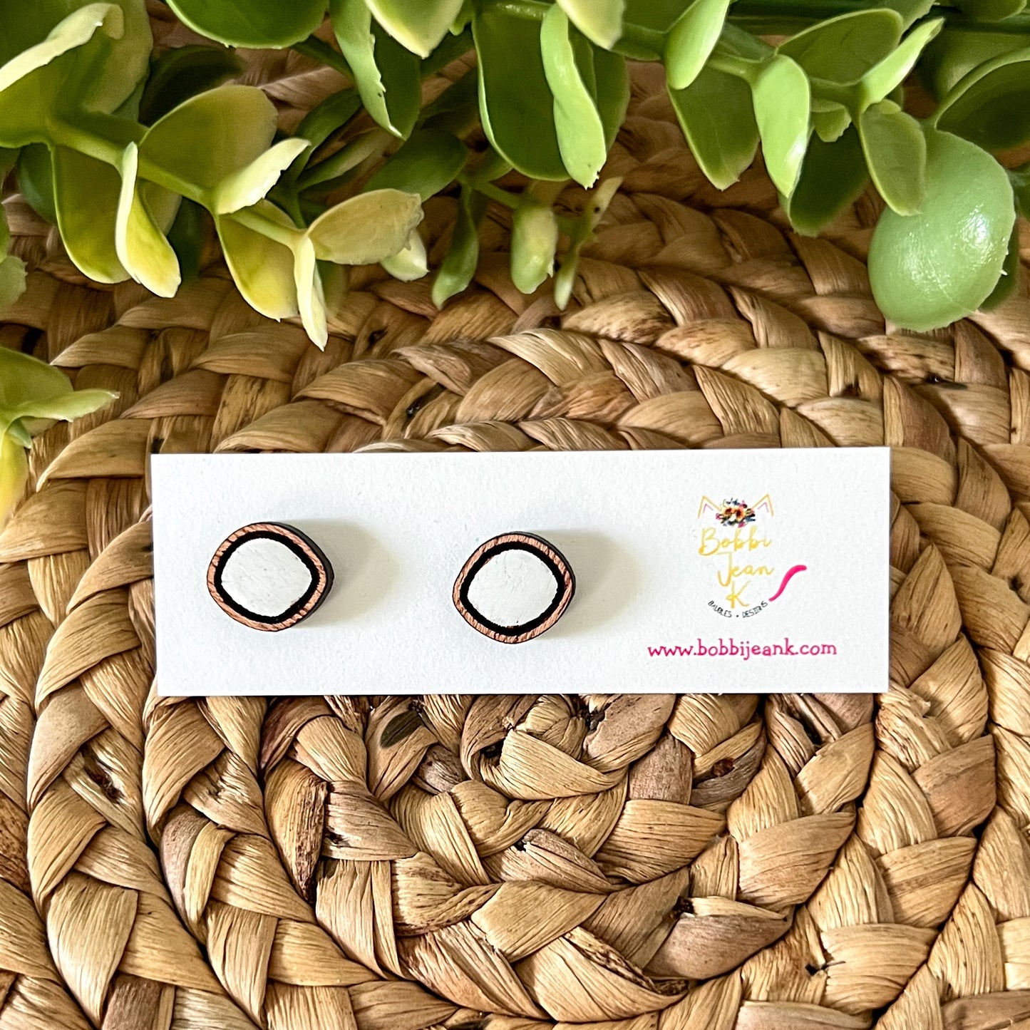 White Hand Painted & Resined Wood Studs: Choose from 4 Styles