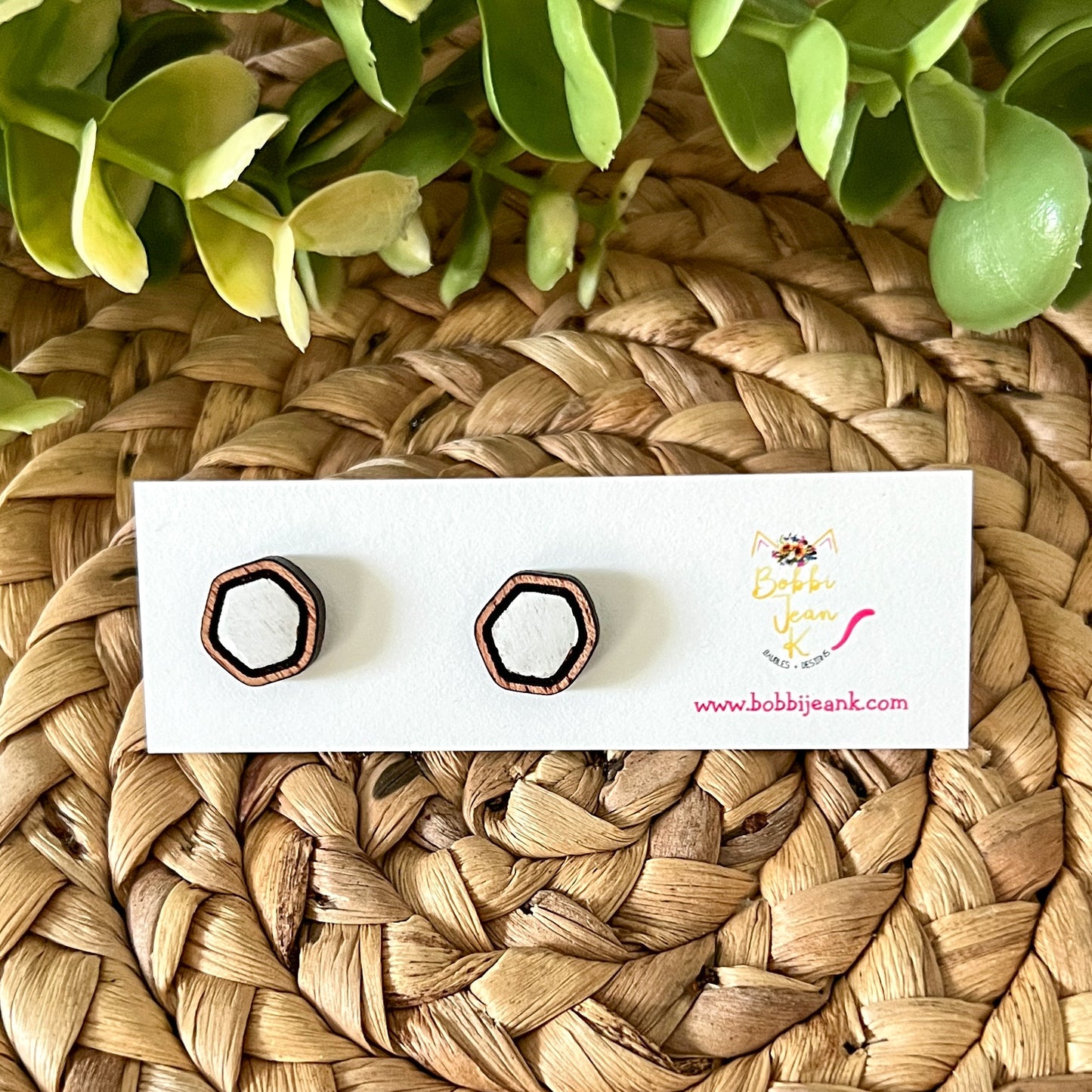 White Hand Painted & Resined Wood Studs: Choose from 4 Styles