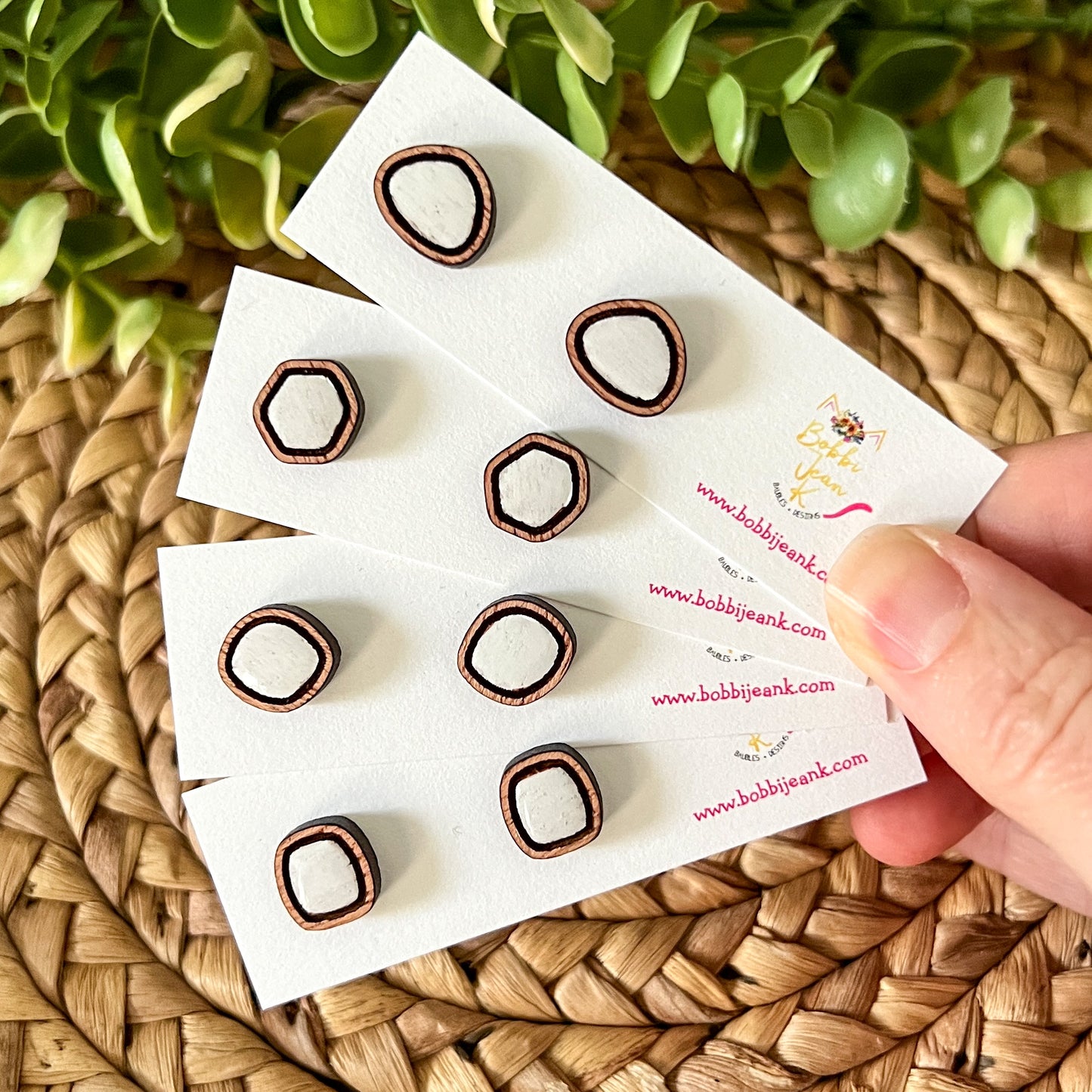 White Hand Painted & Resined Wood Studs: Choose from 4 Styles