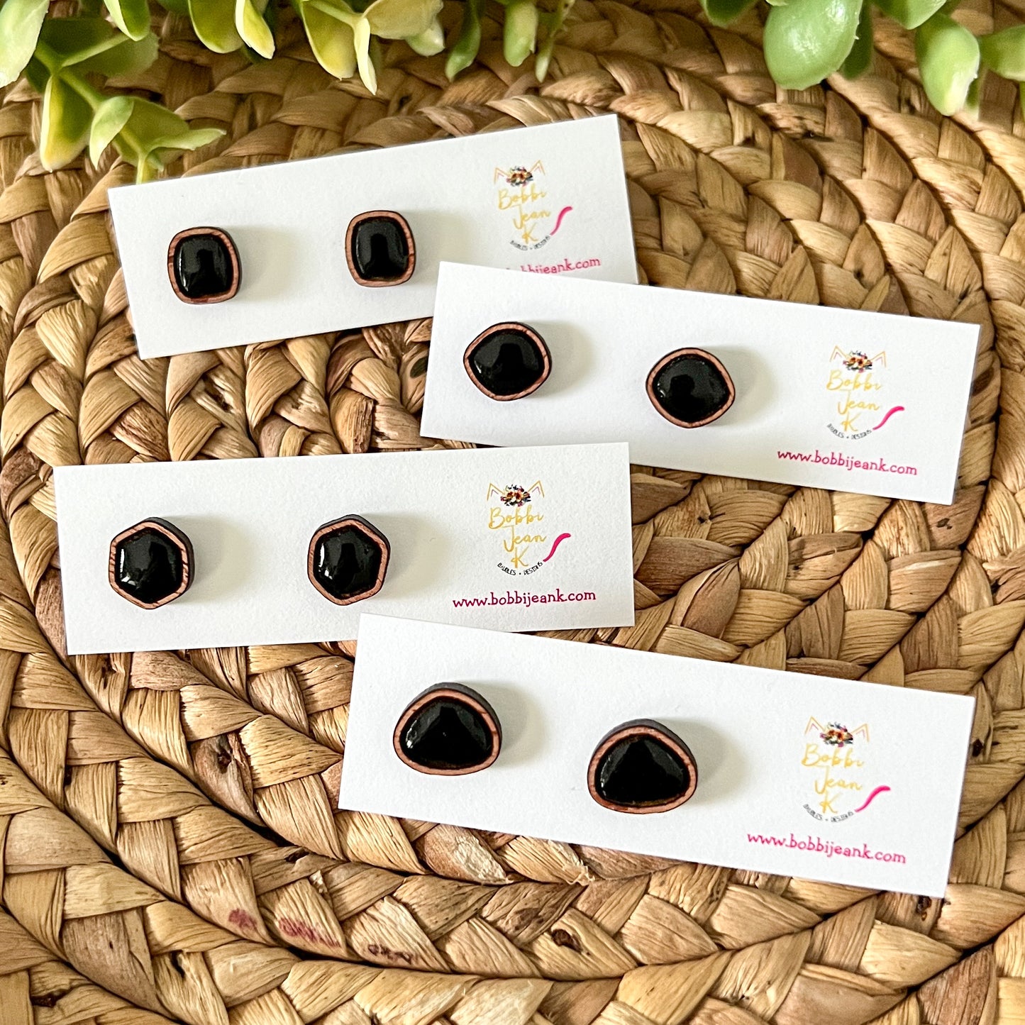 Black Hand Painted & Resined Wood Studs: Choose from 4 Styles