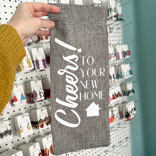 SALE: Wine Gift Bag: Cheers to Your New Home - Gray - ONLY ONE AVAILABLE