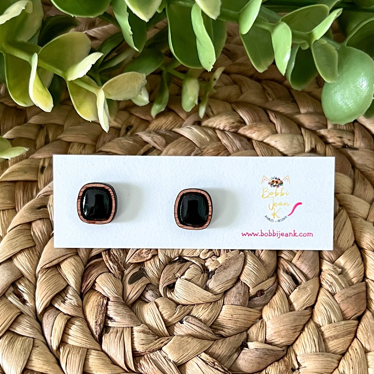 Black Hand Painted & Resined Wood Studs: Choose from 4 Styles