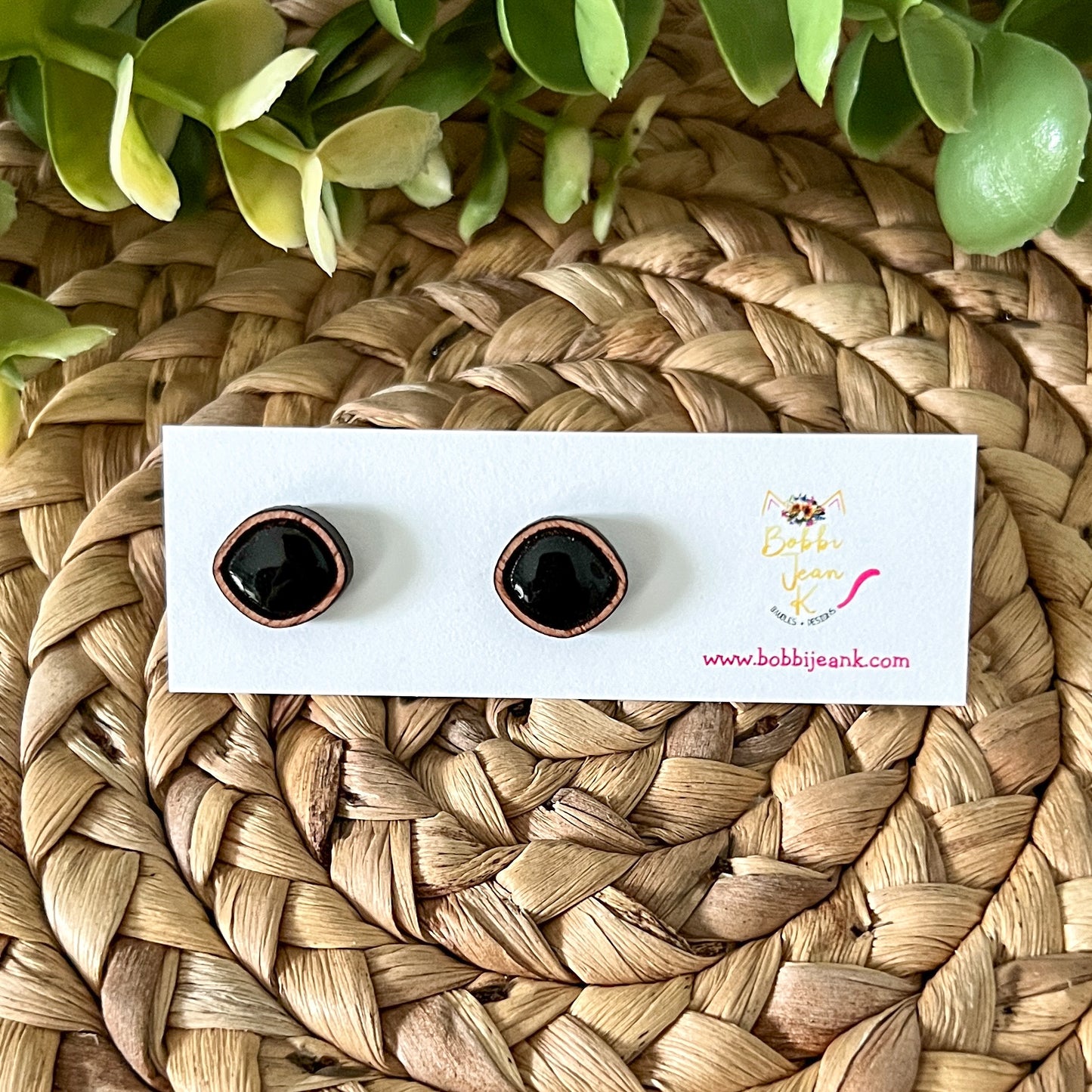 Black Hand Painted & Resined Wood Studs: Choose from 4 Styles