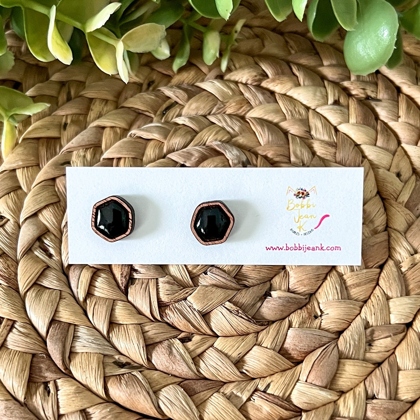 Black Hand Painted & Resined Wood Studs: Choose from 4 Styles