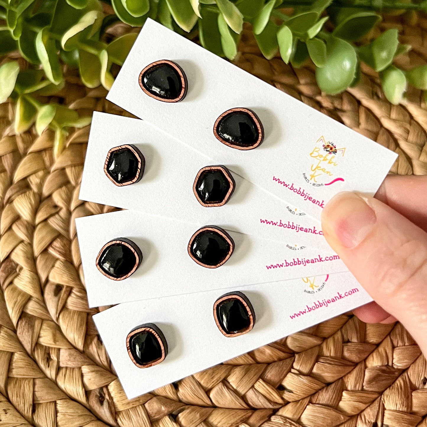 Black Hand Painted & Resined Wood Studs: Choose from 4 Styles