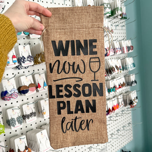SALE: Wine Gift Bag: Wine Now Lesson Plan Later - Natural - ONLY ONE AVAILABLE