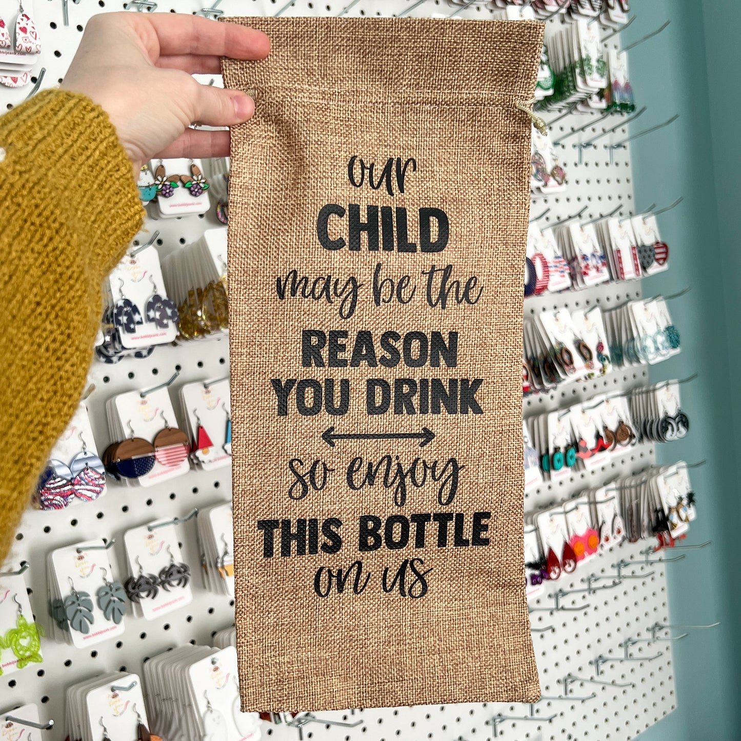 SALE: Wine Gift Bag: Our Child May Be the Reason You Drink - Natural - ONLY ONE LEFT