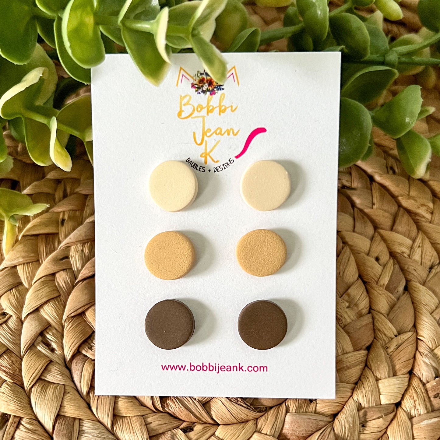 Solid Clay "Coin" Studs: Choose From 3 Colors
