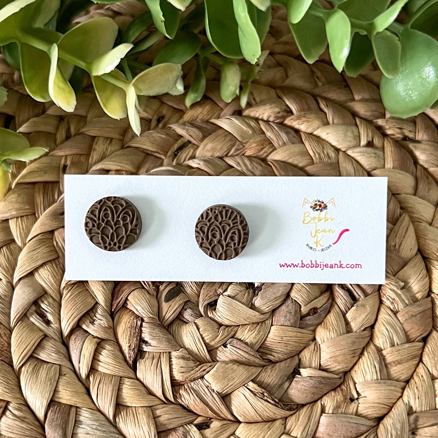 Lace Imprinted Clay "Coin" Studs: Choose From 3 Colors