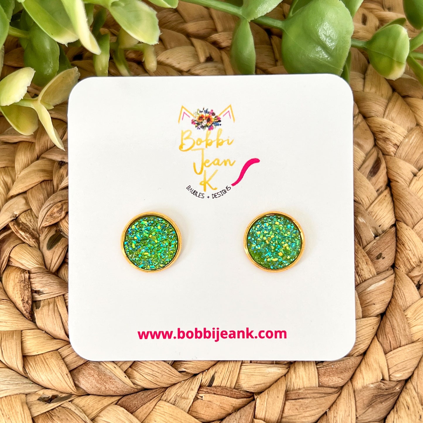 SALE: Apple Faux Druzy Studs 12mm: Choose Silver or Gold Settings - LOW STOCK