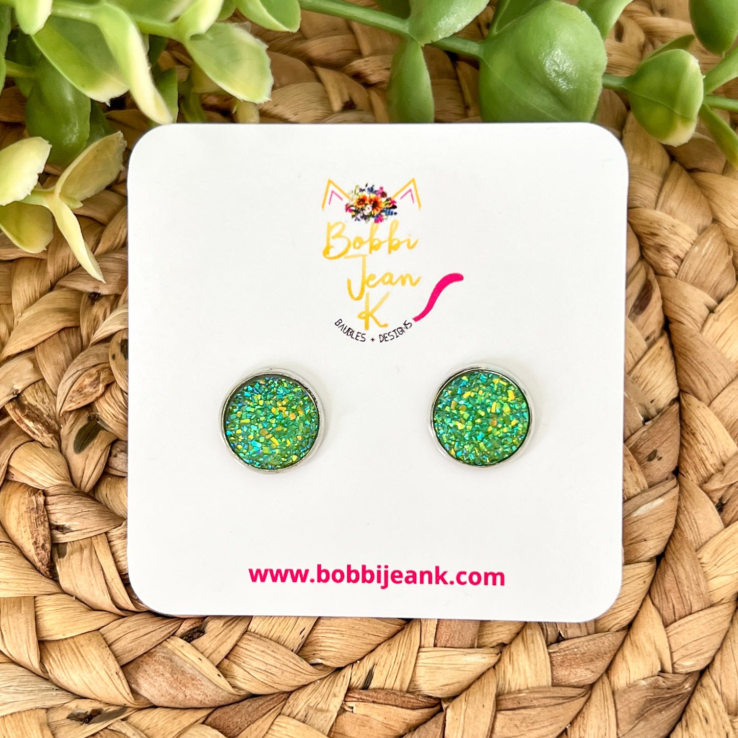 SALE: Apple Faux Druzy Studs 12mm: Choose Silver or Gold Settings - LOW STOCK