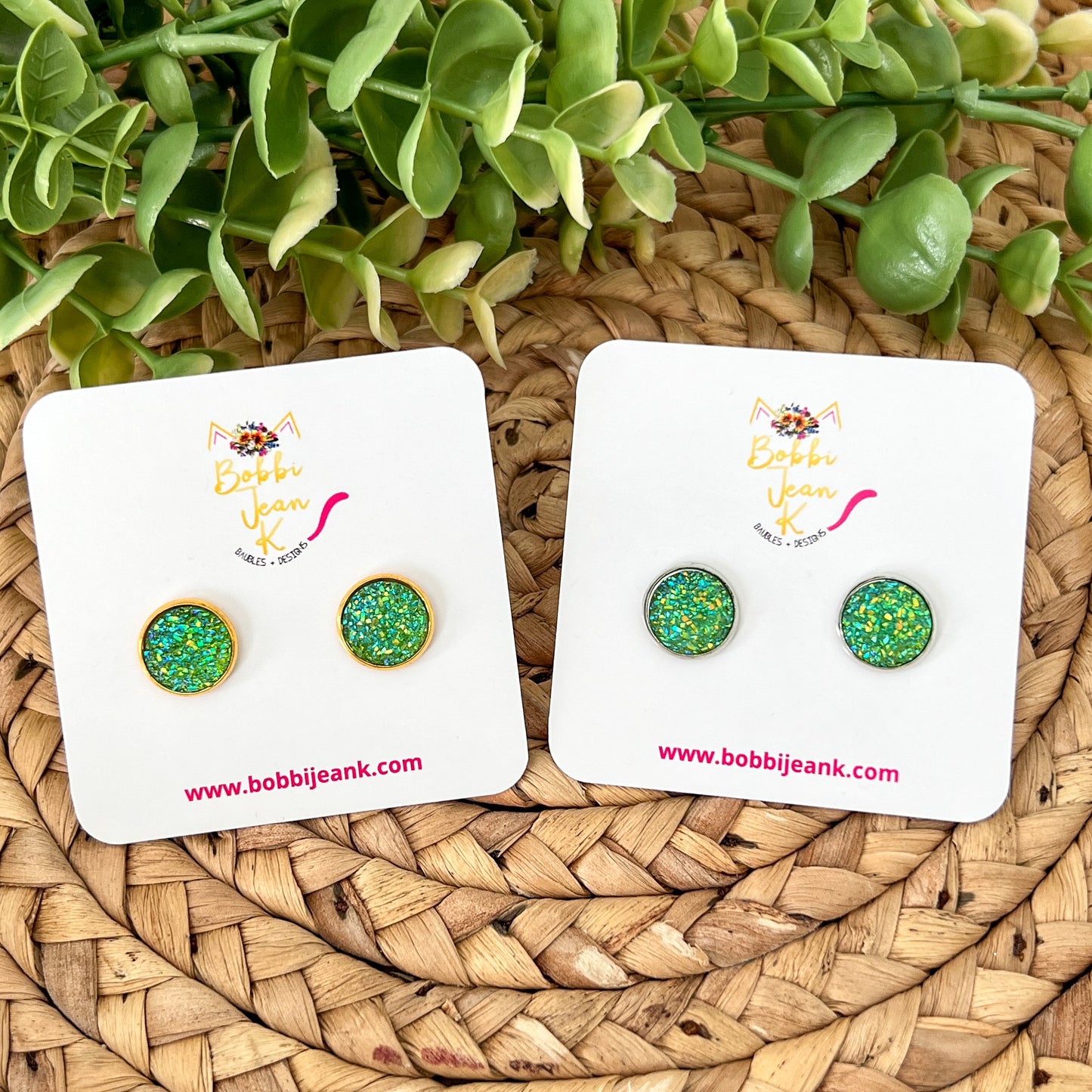 SALE: Apple Faux Druzy Studs 12mm: Choose Silver or Gold Settings - LOW STOCK