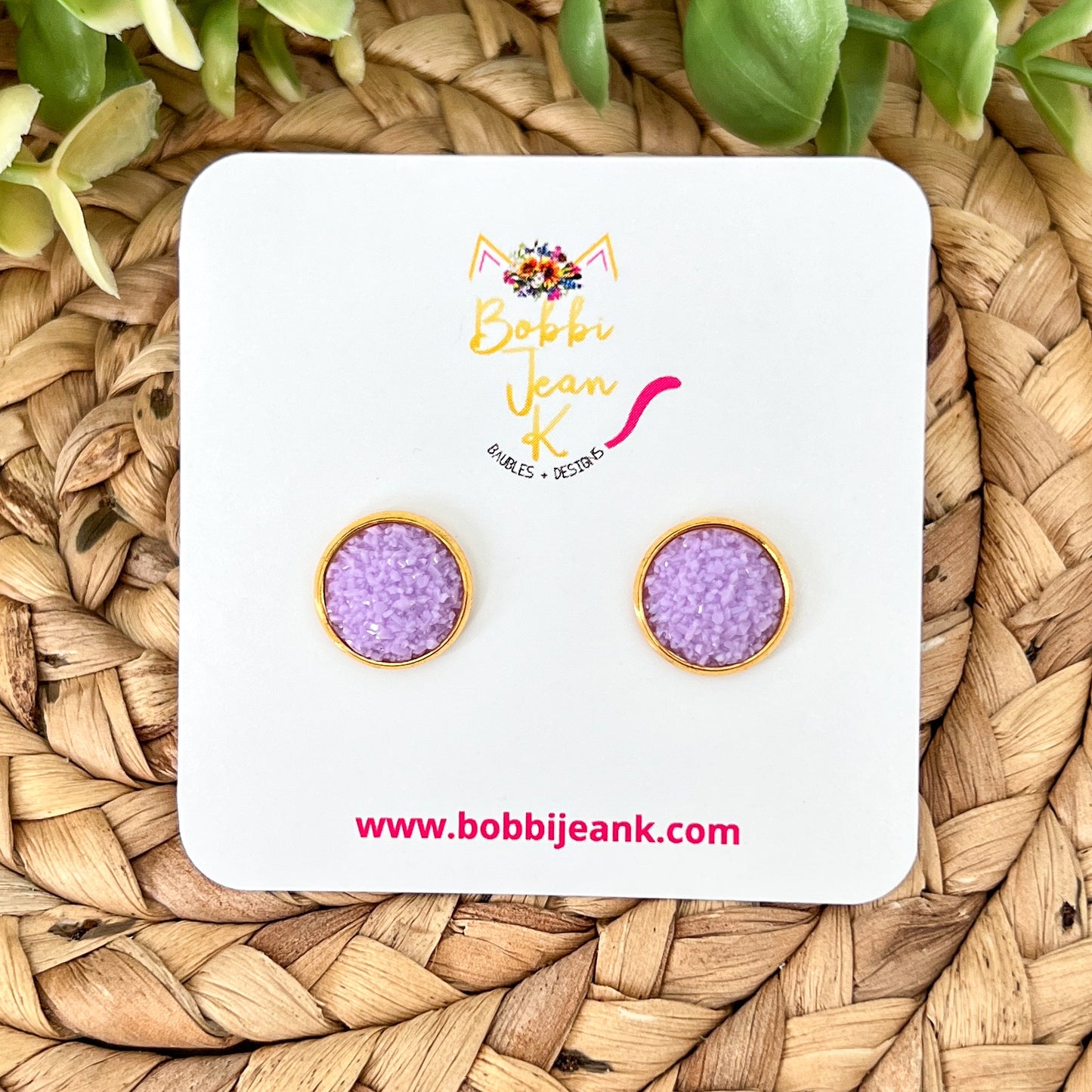 SALE: Lavender Frosted Faux Druzy Studs 12mm: Choose Silver or Gold Settings - ONLY 2 LEFT