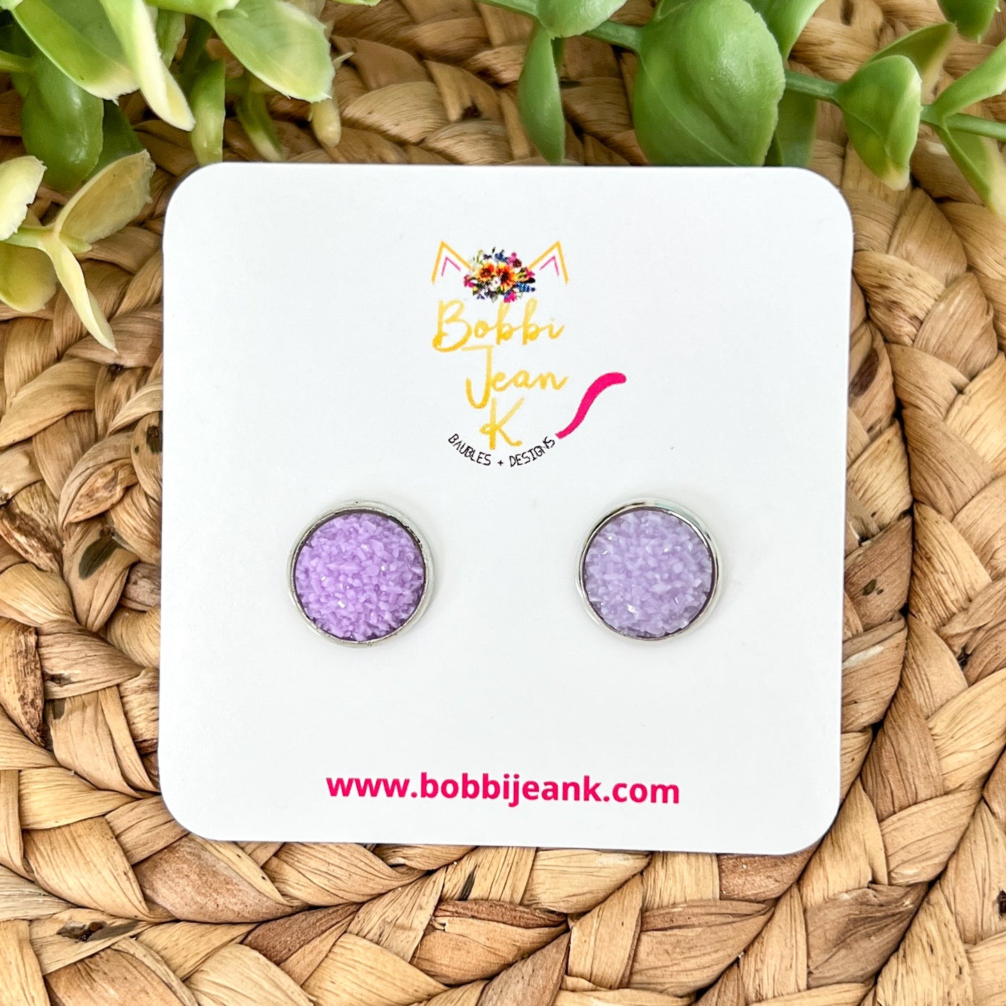 SALE: Lavender Frosted Faux Druzy Studs 12mm: Choose Silver or Gold Settings - ONLY 2 LEFT