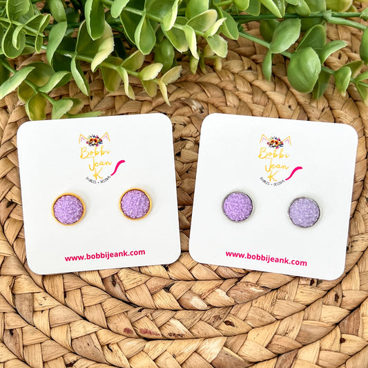SALE: Lavender Frosted Faux Druzy Studs 12mm: Choose Silver or Gold Settings - ONLY 2 LEFT