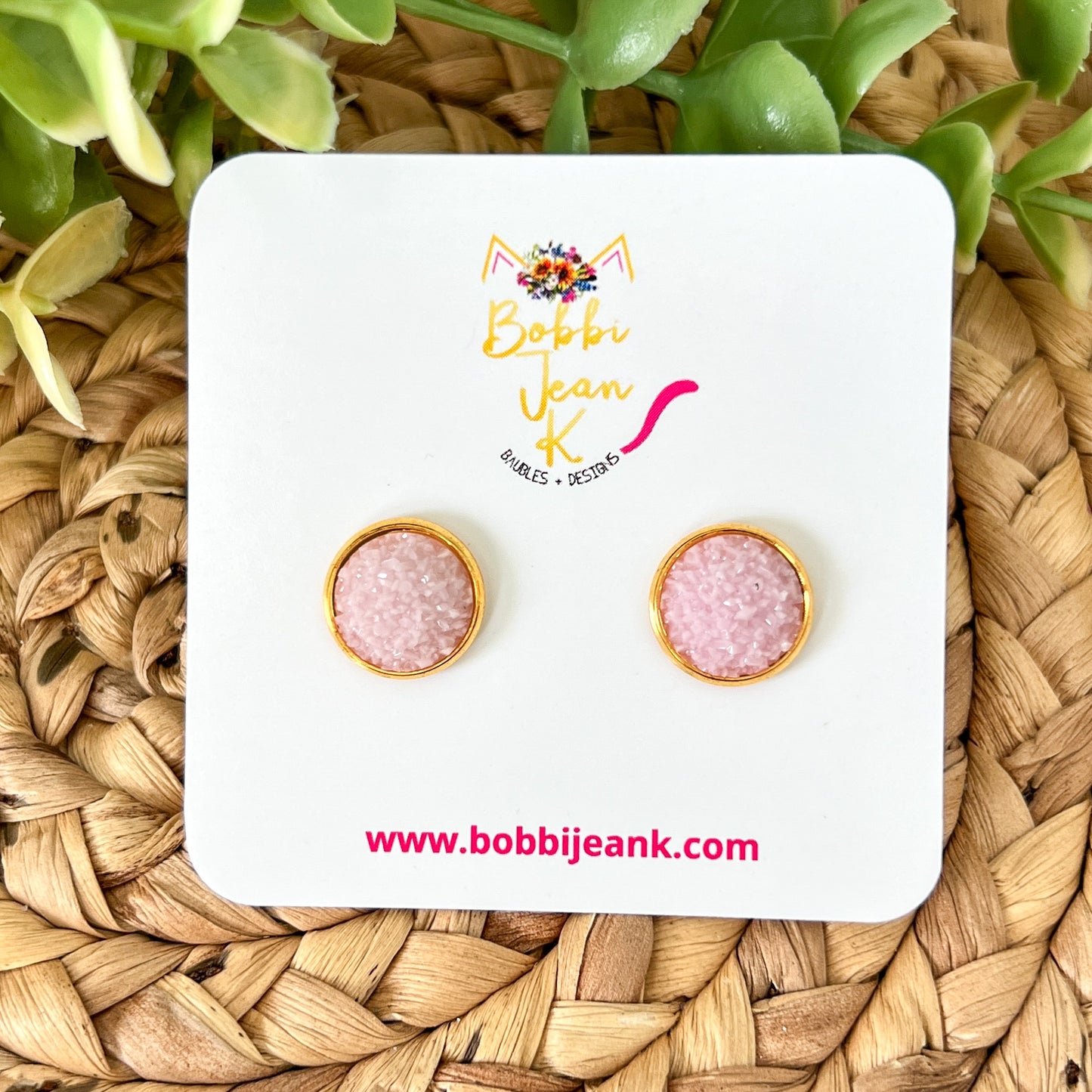 SALE: Blush Frosted Faux Druzy Studs 12mm: Choose Silver or Gold Settings - ONLY ONE LEFT