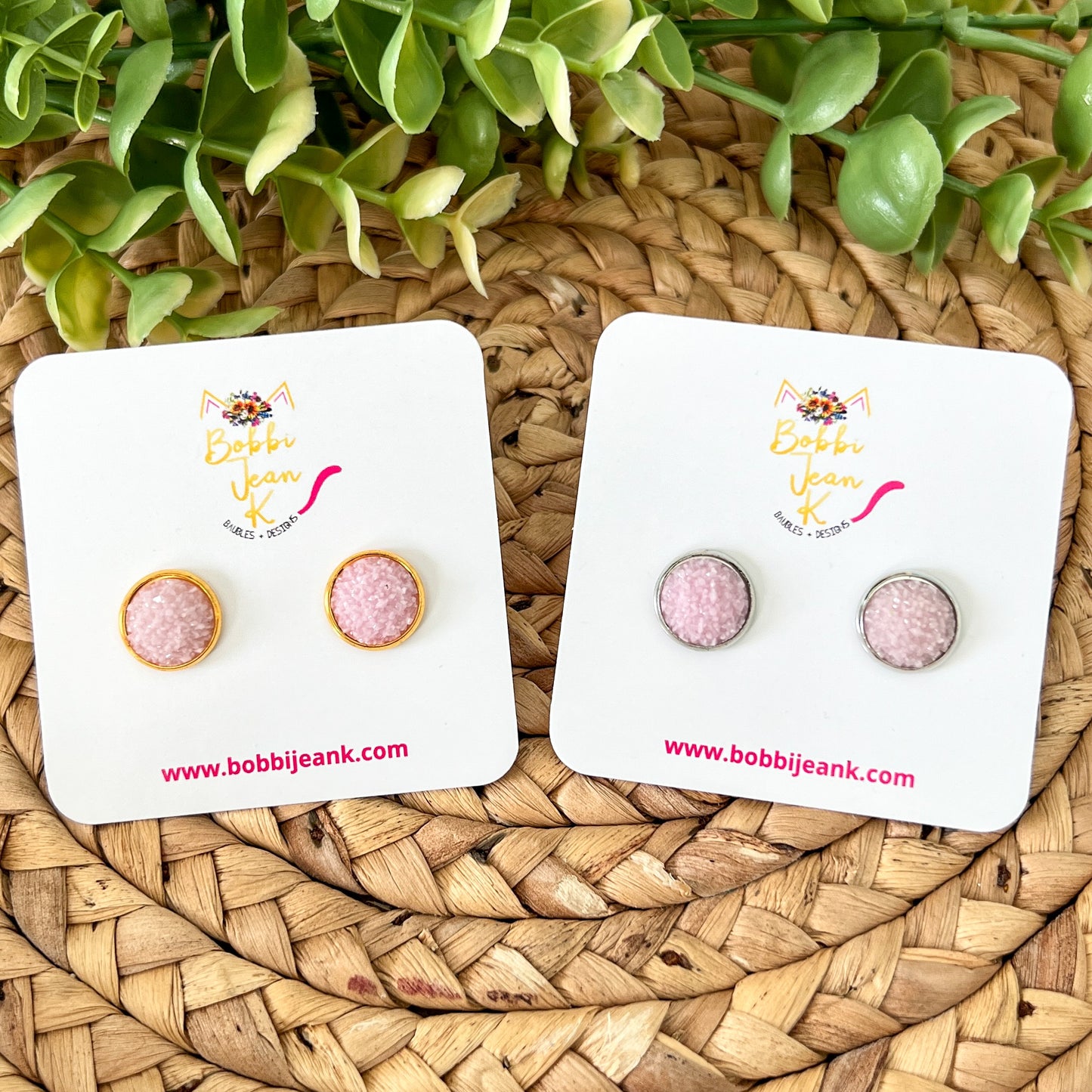 SALE: Blush Frosted Faux Druzy Studs 12mm: Choose Silver or Gold Settings - ONLY ONE LEFT