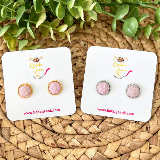 SALE: Blush Frosted Faux Druzy Studs 12mm: Choose Silver or Gold Settings - ONLY ONE LEFT