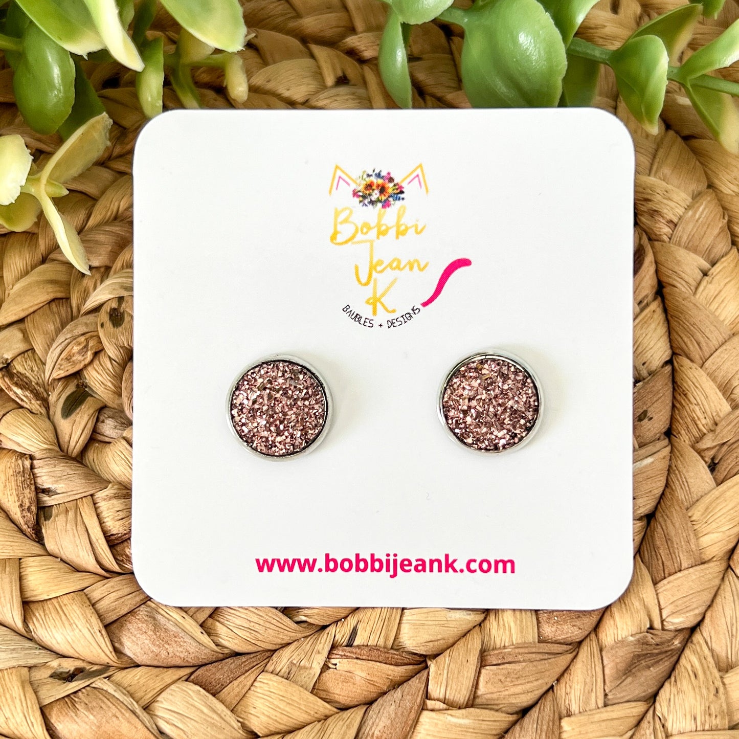 SALE: Copper Faux Druzy Studs 12mm: Choose Silver or Gold Settings - ONLY ONE LEFT