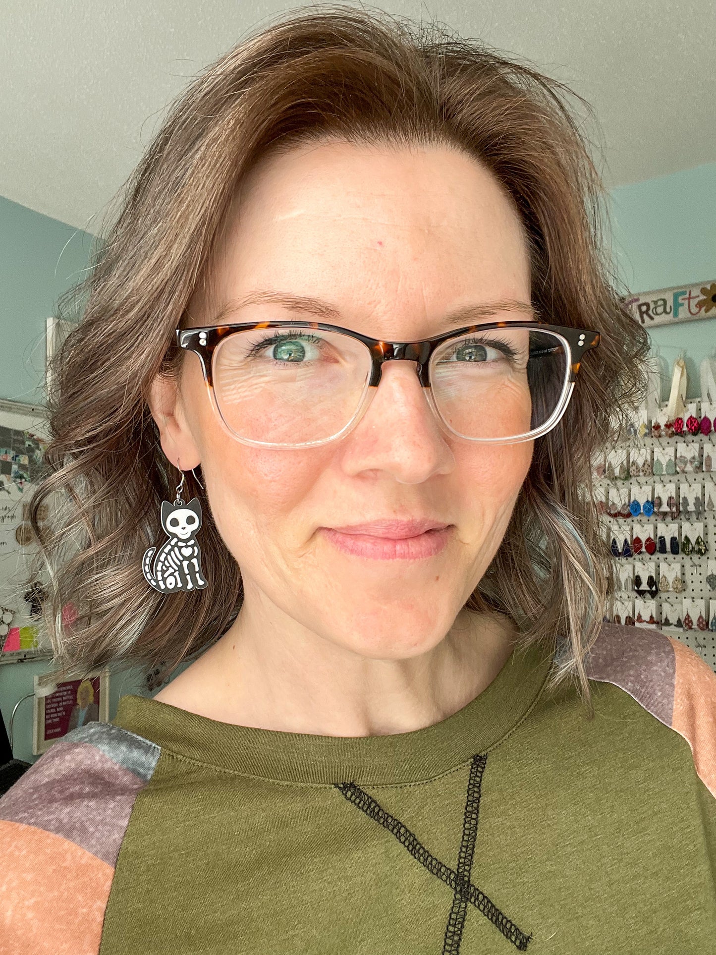 Skelton Cat & Dog Acrylic Earrings