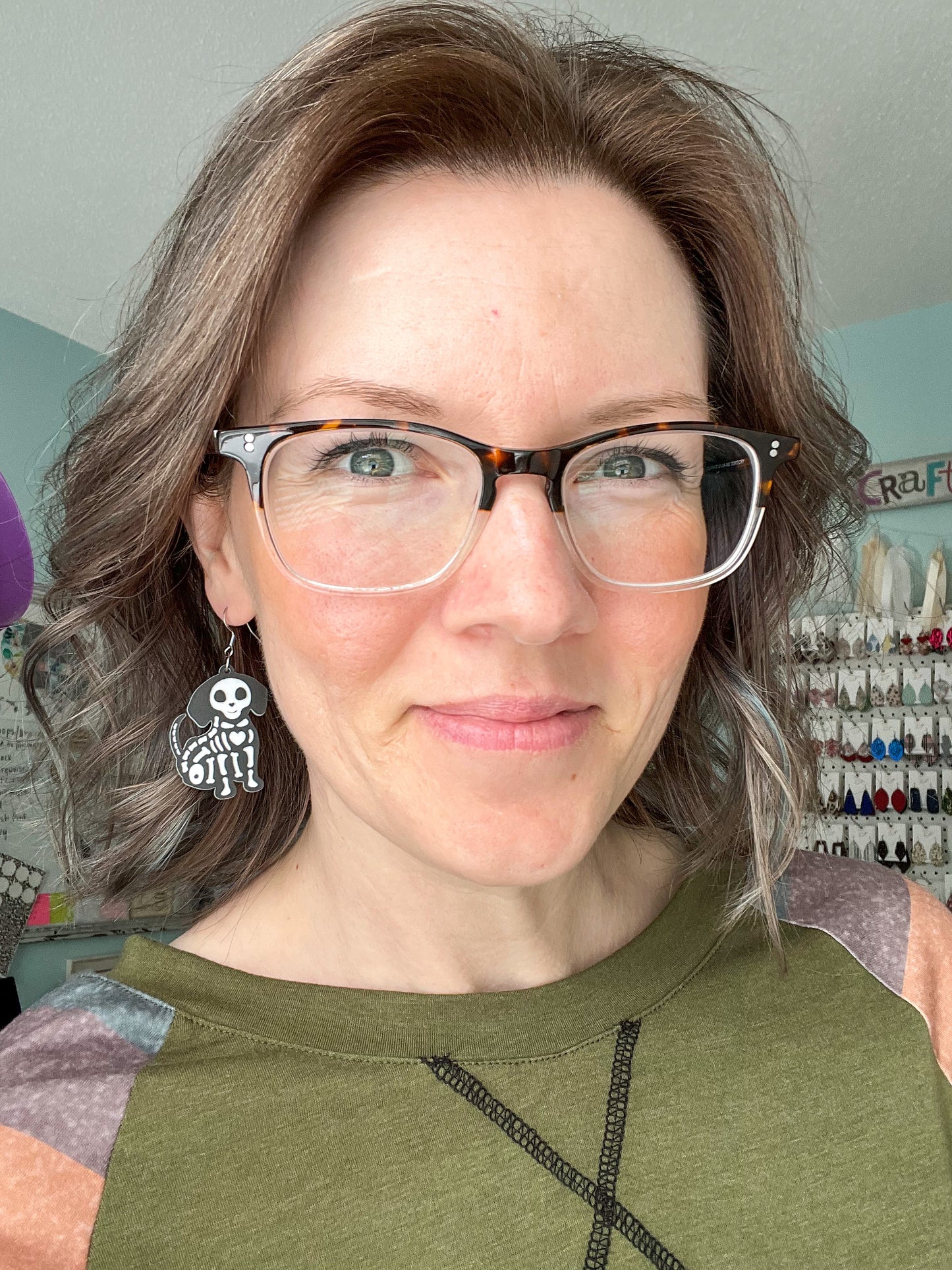 Skelton Cat & Dog Acrylic Earrings
